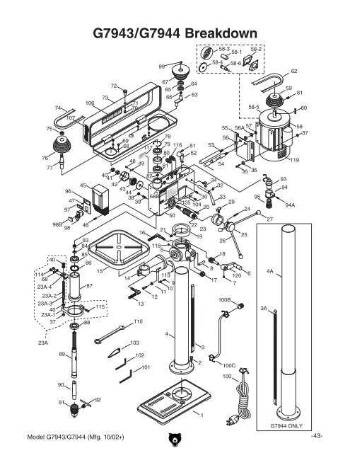 craftsman drill press parts diagram