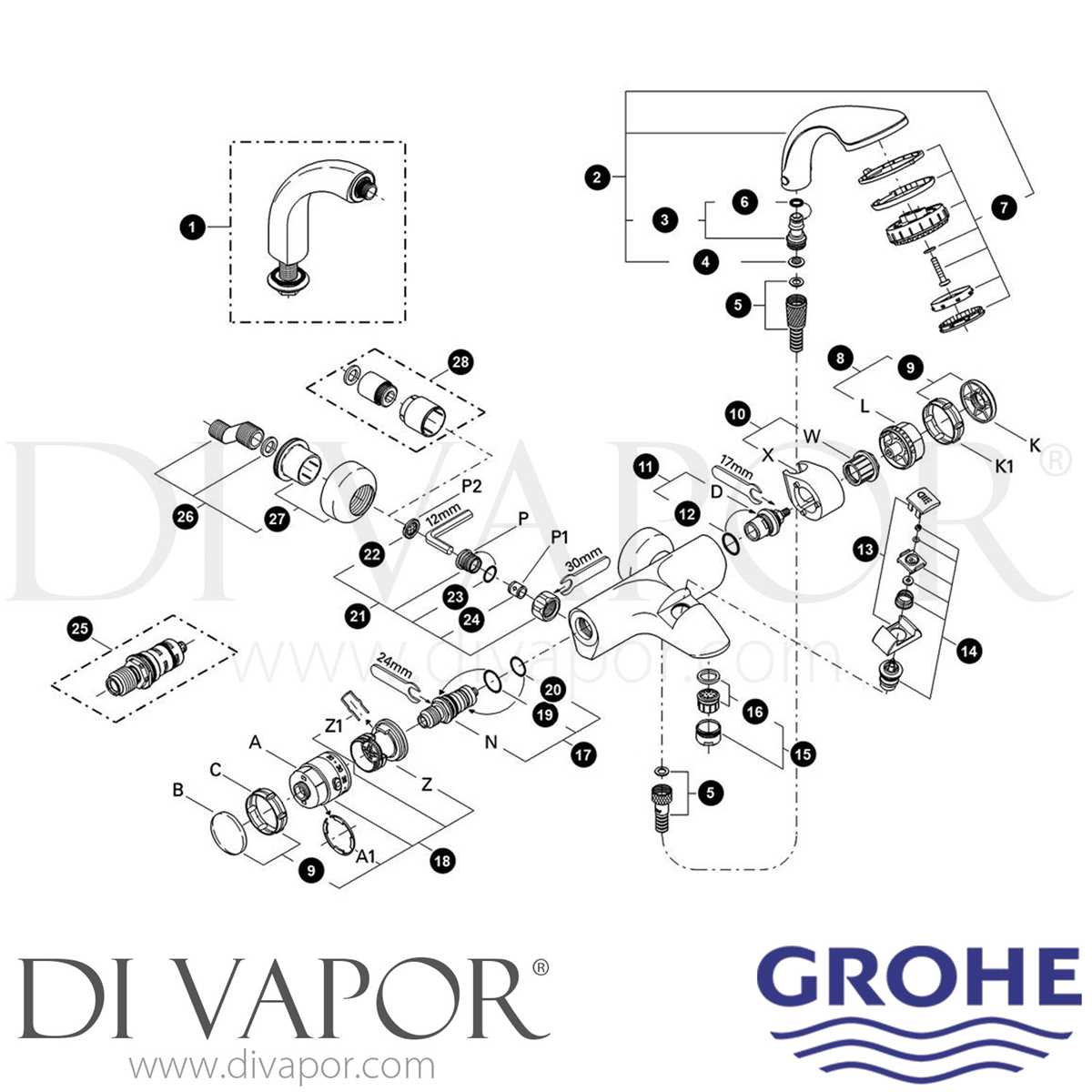 diagram of shower faucet parts