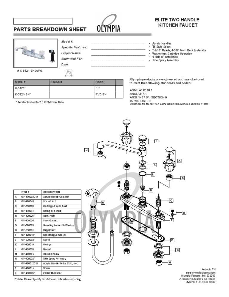 parts of a kitchen faucet diagram
