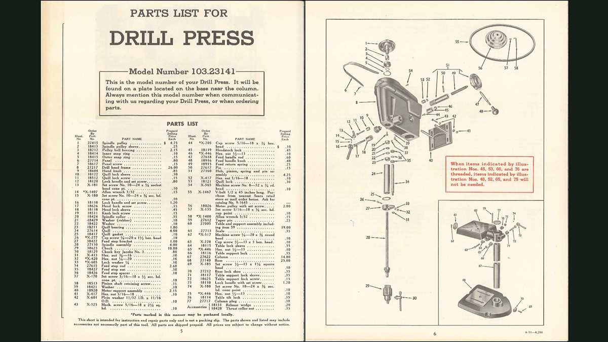 craftsman drill press parts diagram