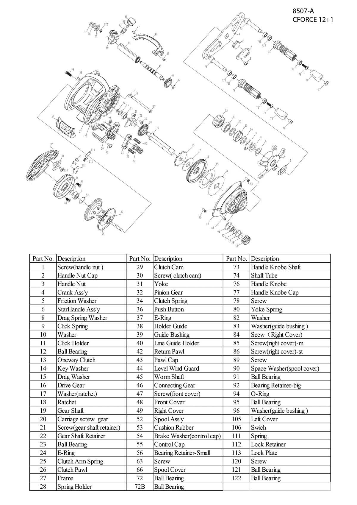 baitcast reel parts diagram