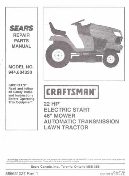 model 917 craftsman riding lawn mower parts diagram