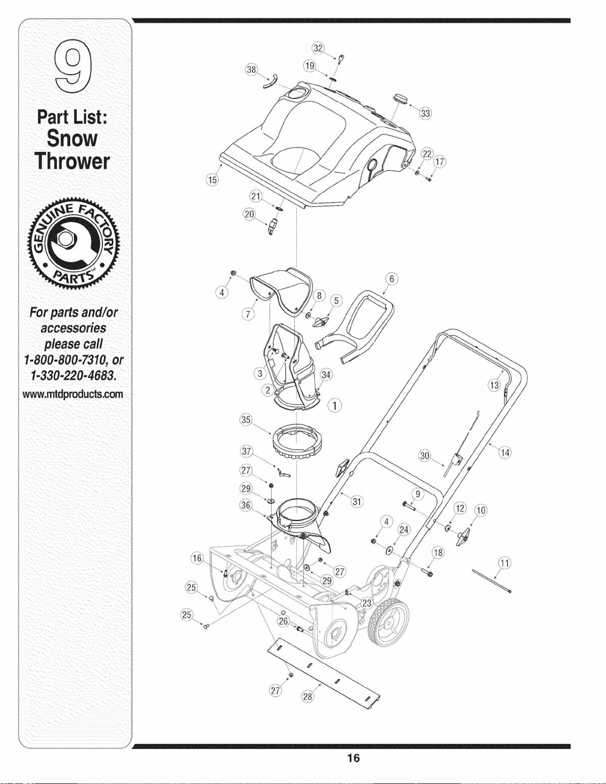 mtd snowblower parts diagram