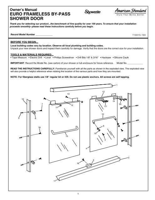 sliding shower door parts diagram