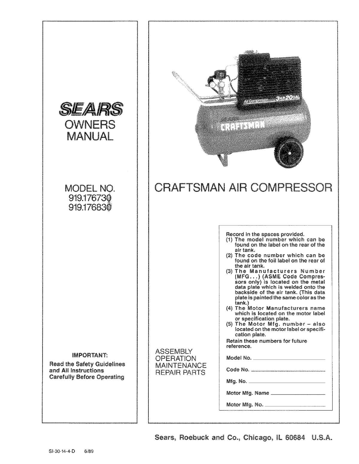 craftsman air compressor parts diagram