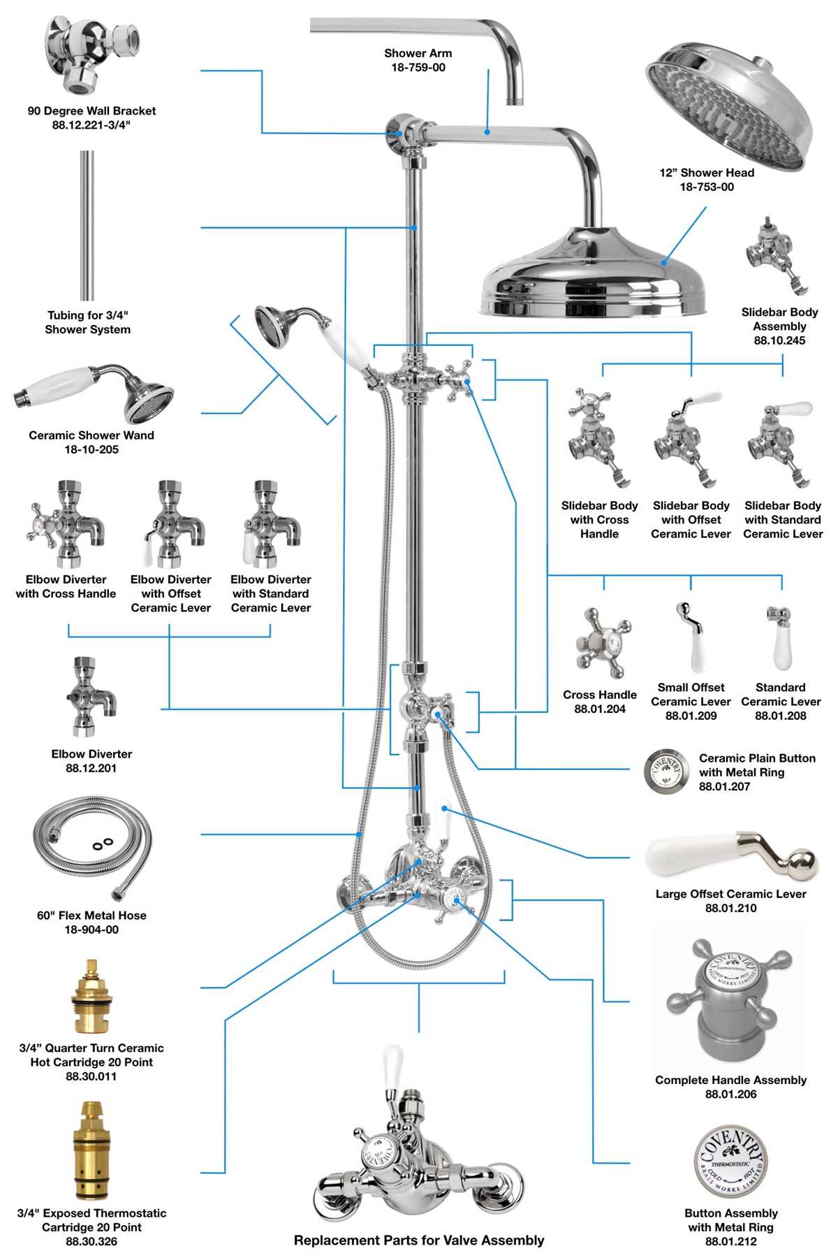 shower faucet parts diagram