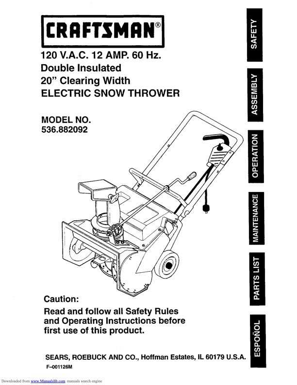 craftsman snowblower parts diagram