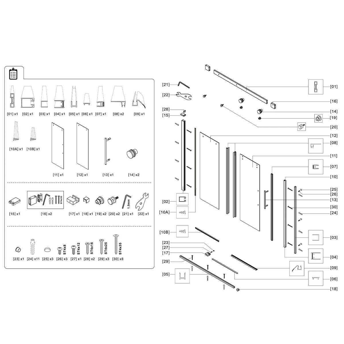 sliding shower door parts diagram