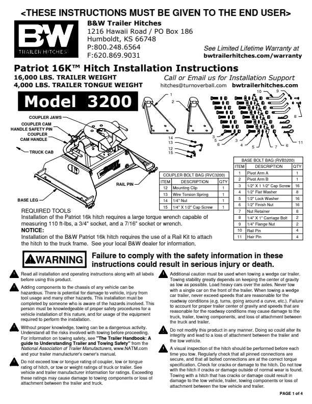 b&w companion parts diagram