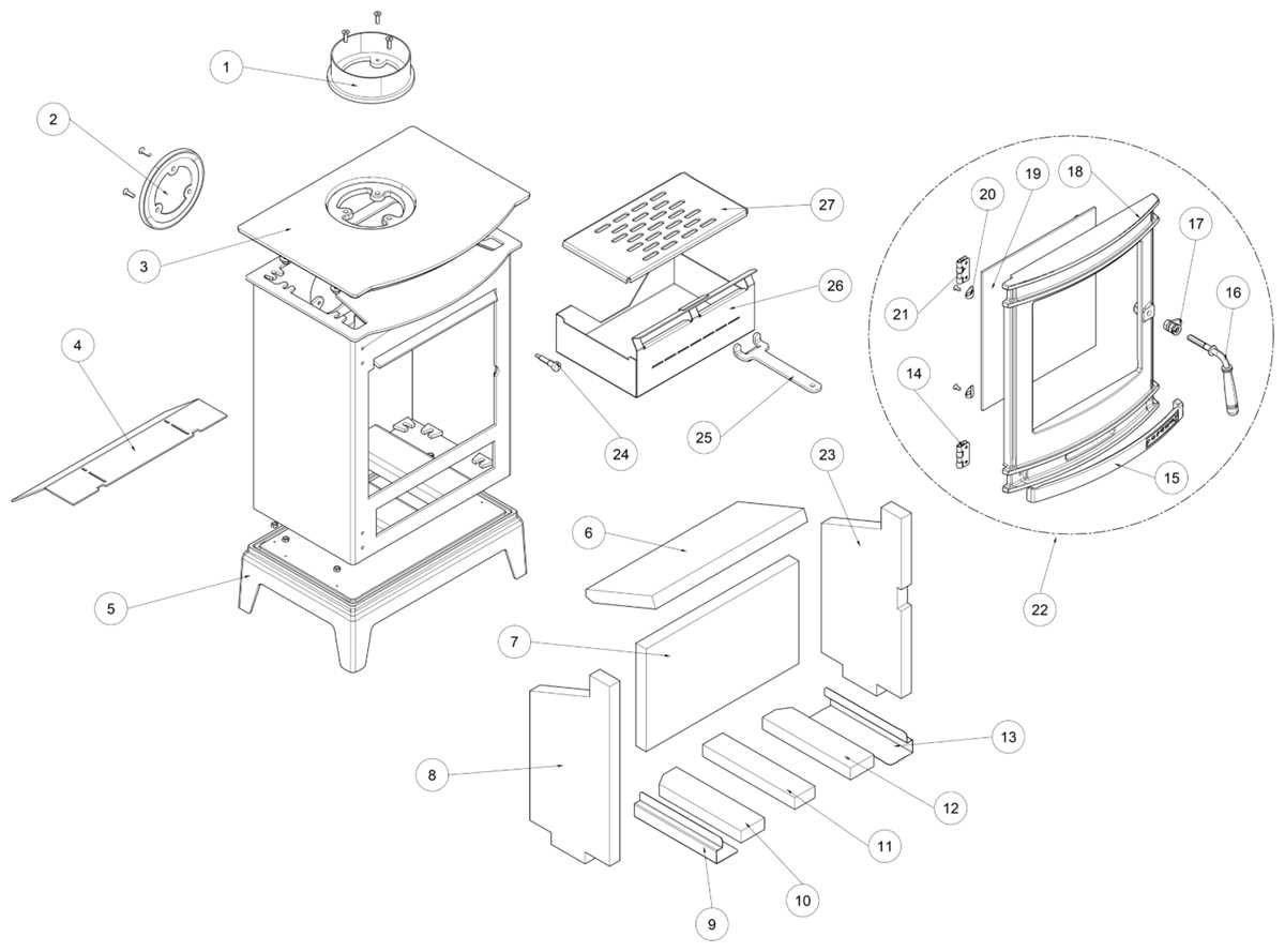 parts of a wood stove diagram