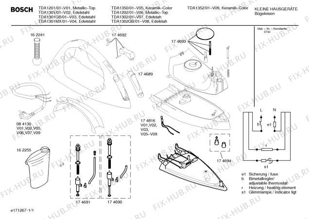 rowenta iron parts diagram